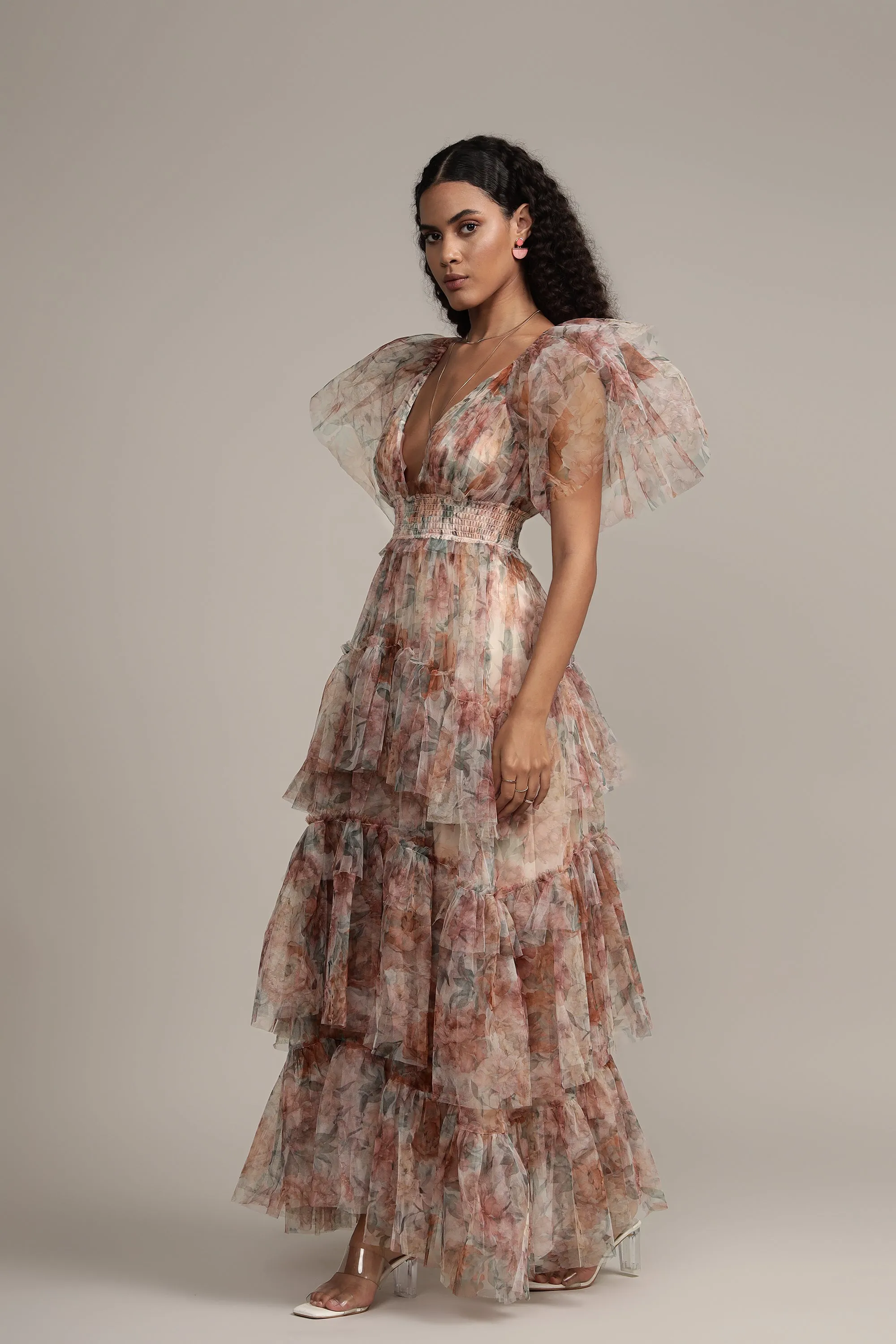 Jasmine Maxi Dress in Brown Floral Print