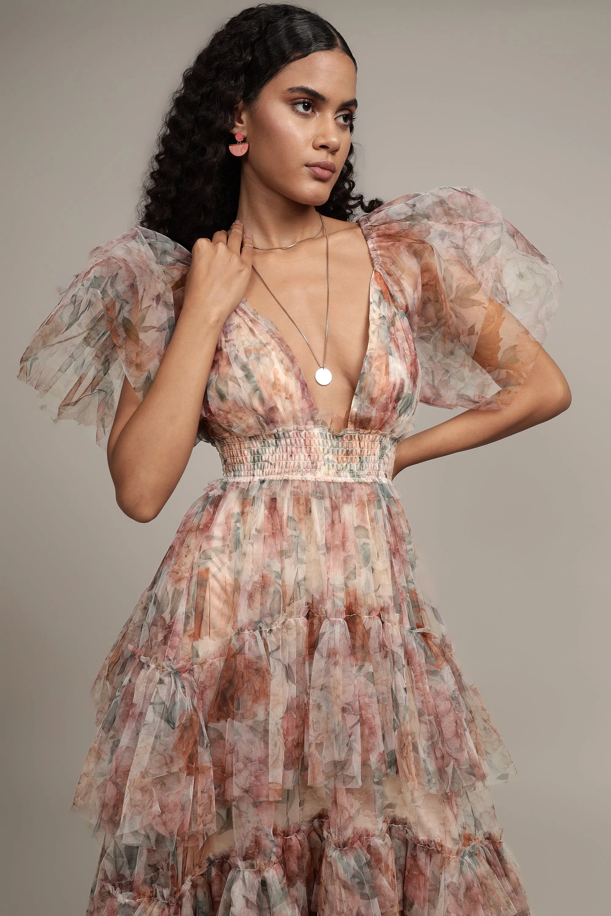 Jasmine Maxi Dress in Brown Floral Print