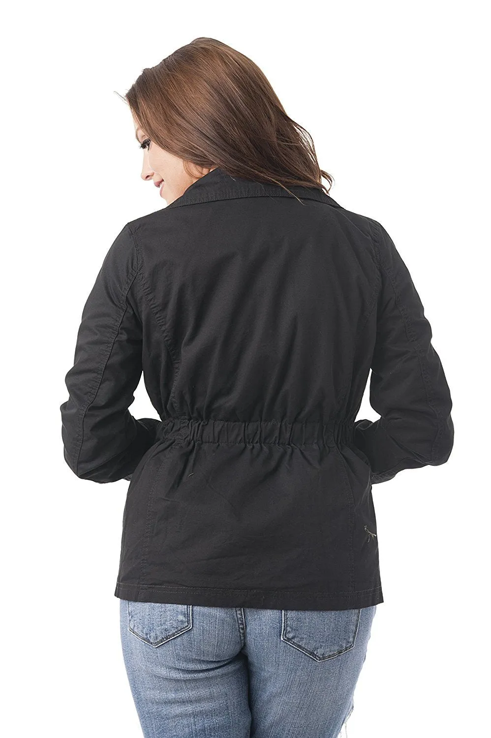 Khanomak Elastic Waist Long Sleeve Utility Military Coat Jacket