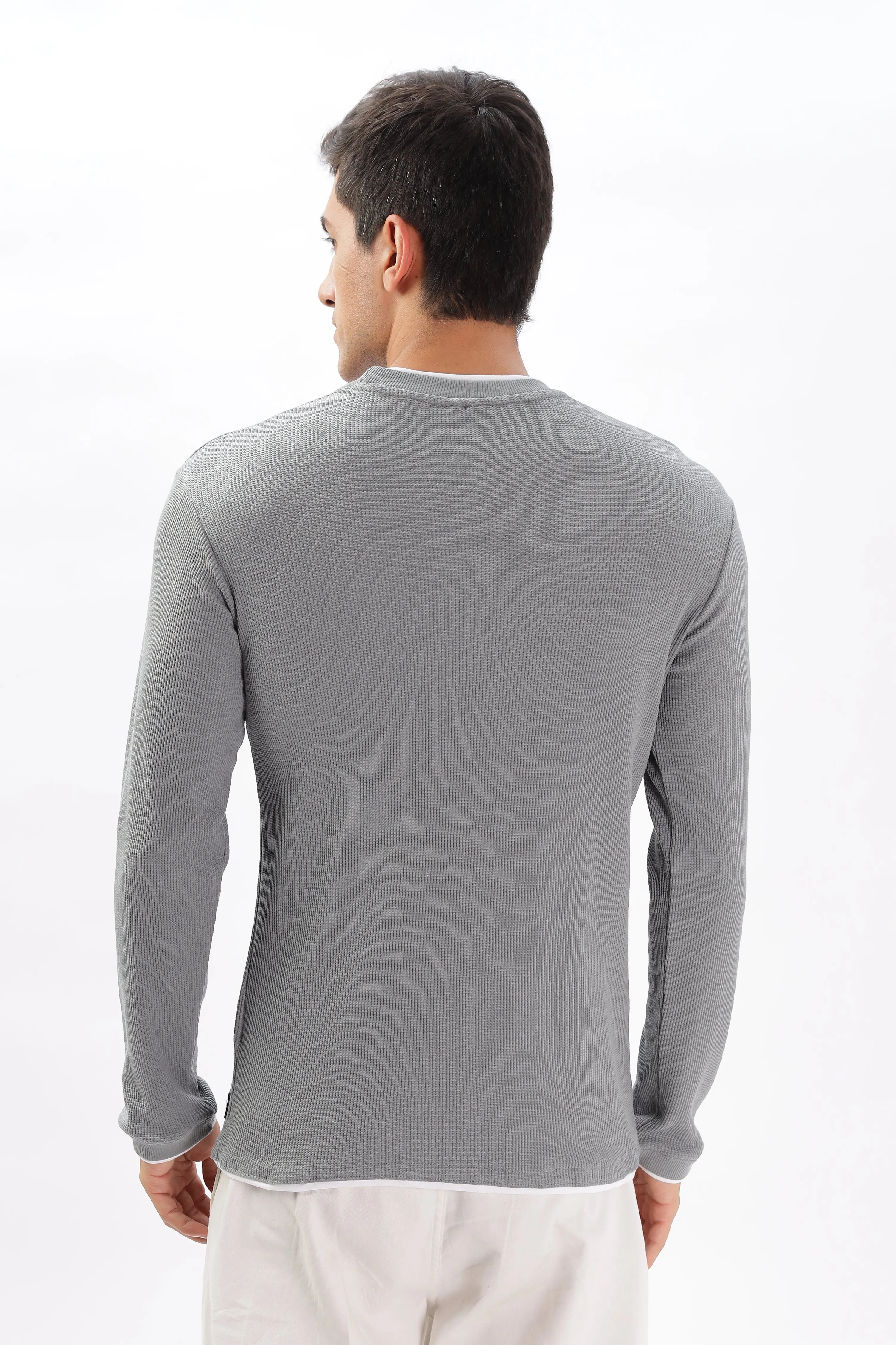 Knitted Full Sleeve T-Shirt: Gray