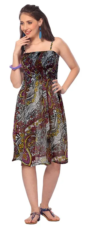LA LEELA Floral Chiffon Tube Dress Maxi Skirt Beach Cover up Plus Women Stretchy