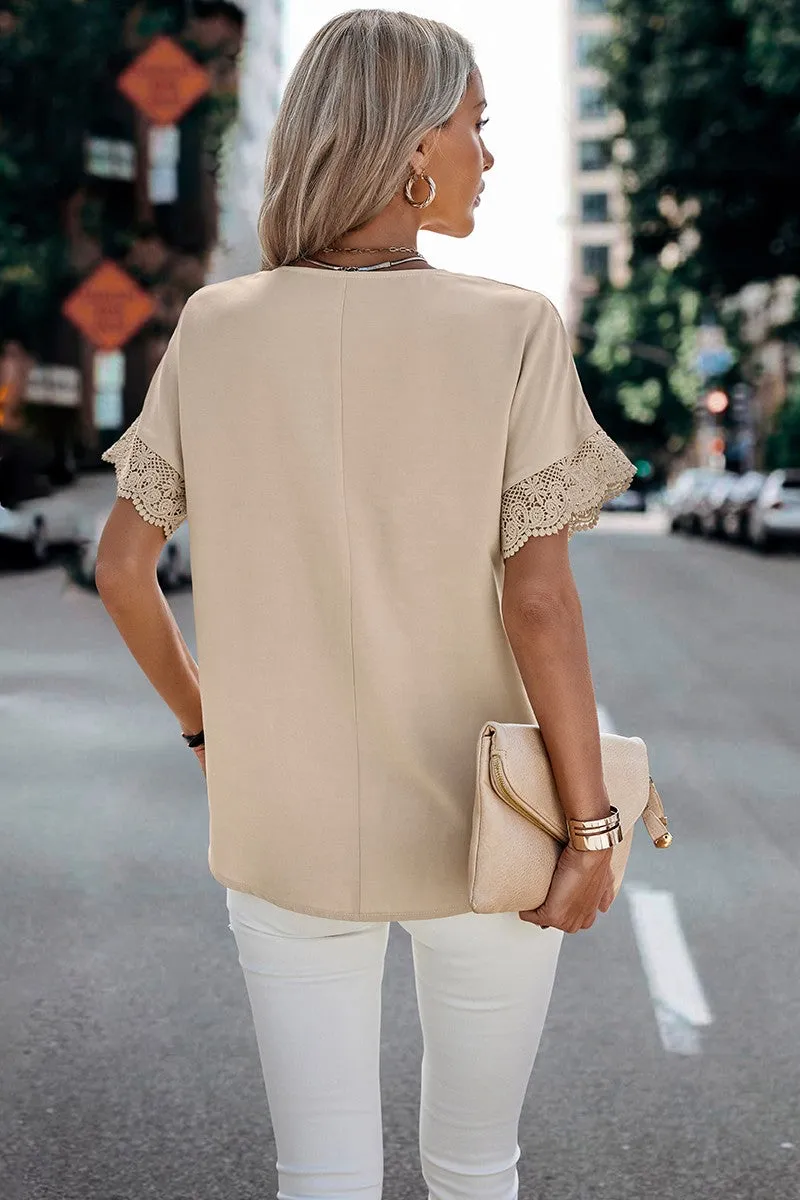 Lace Trim Sleeve vneck blosue