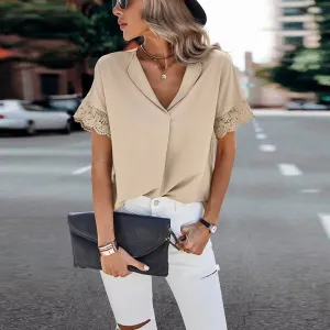 Lace Trim Sleeve vneck blosue