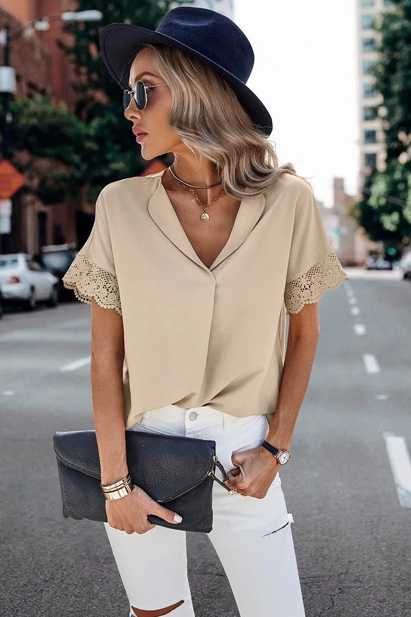 Lace Trim Sleeve vneck blosue