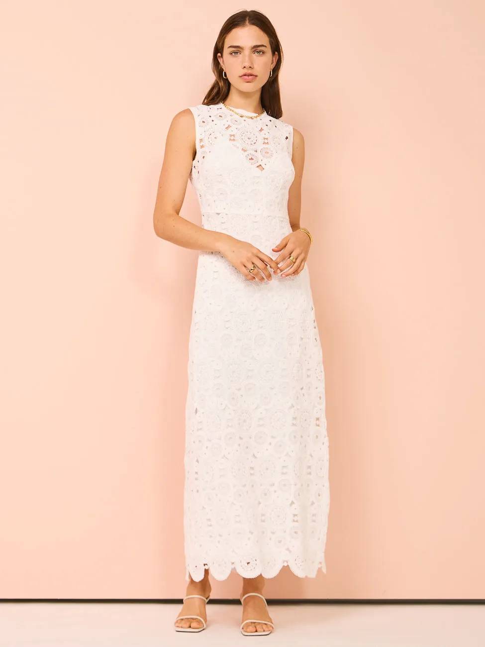 Leo Lin Serena Crochet Midi Dress in Snow