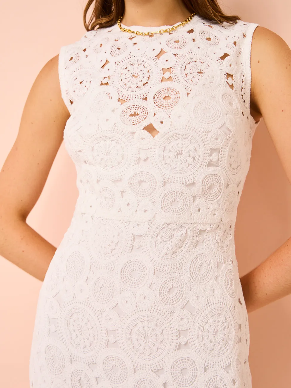 Leo Lin Serena Crochet Midi Dress in Snow