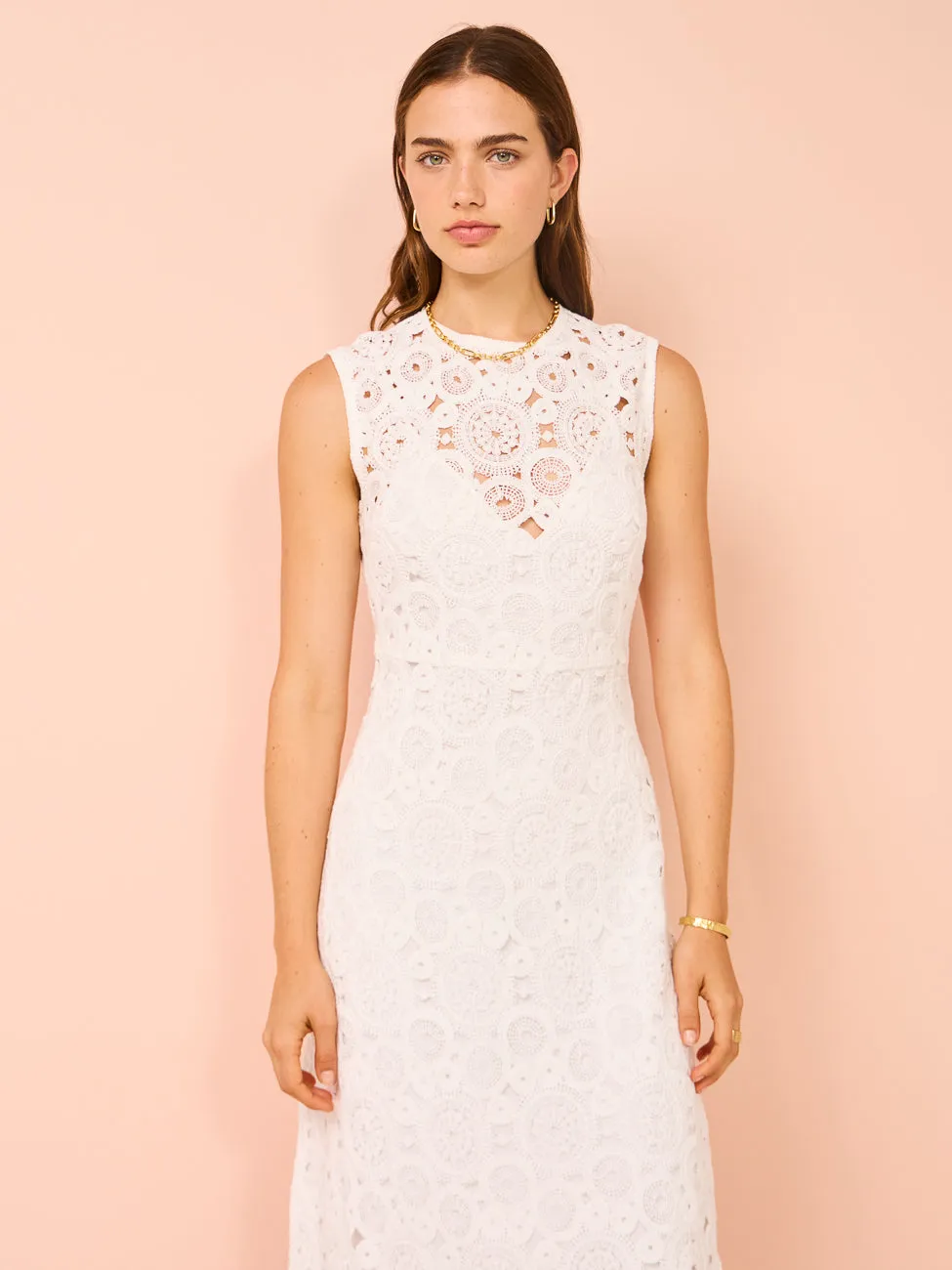 Leo Lin Serena Crochet Midi Dress in Snow