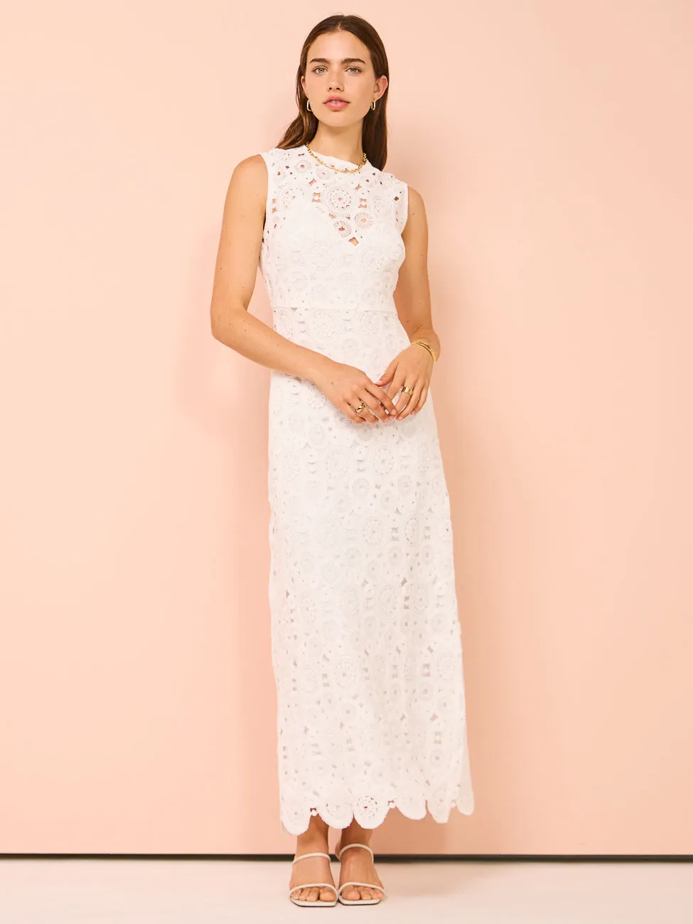 Leo Lin Serena Crochet Midi Dress in Snow