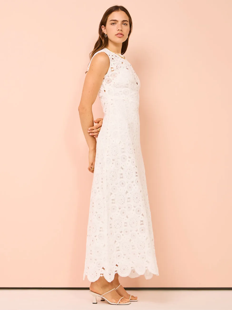 Leo Lin Serena Crochet Midi Dress in Snow