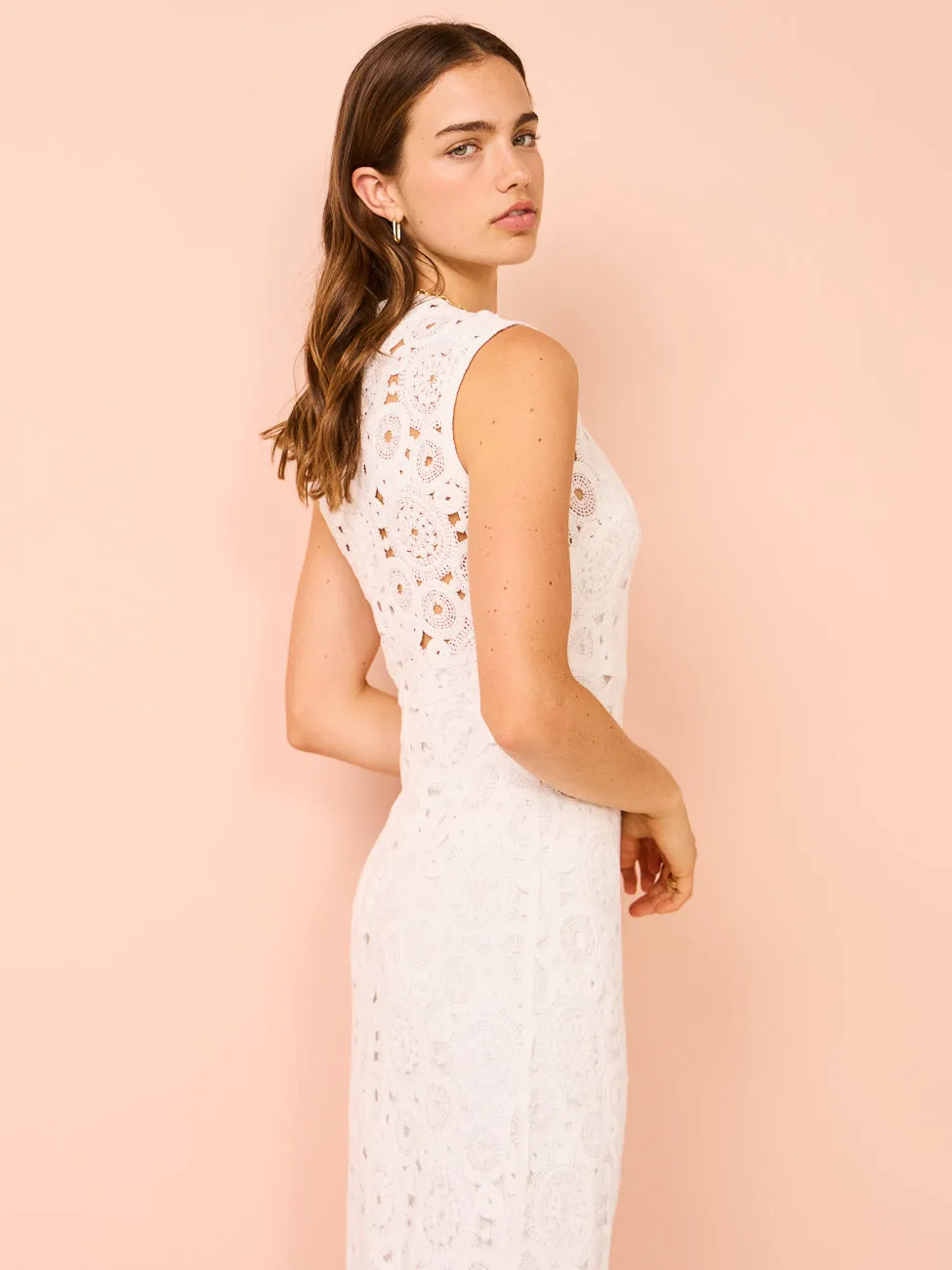 Leo Lin Serena Crochet Midi Dress in Snow