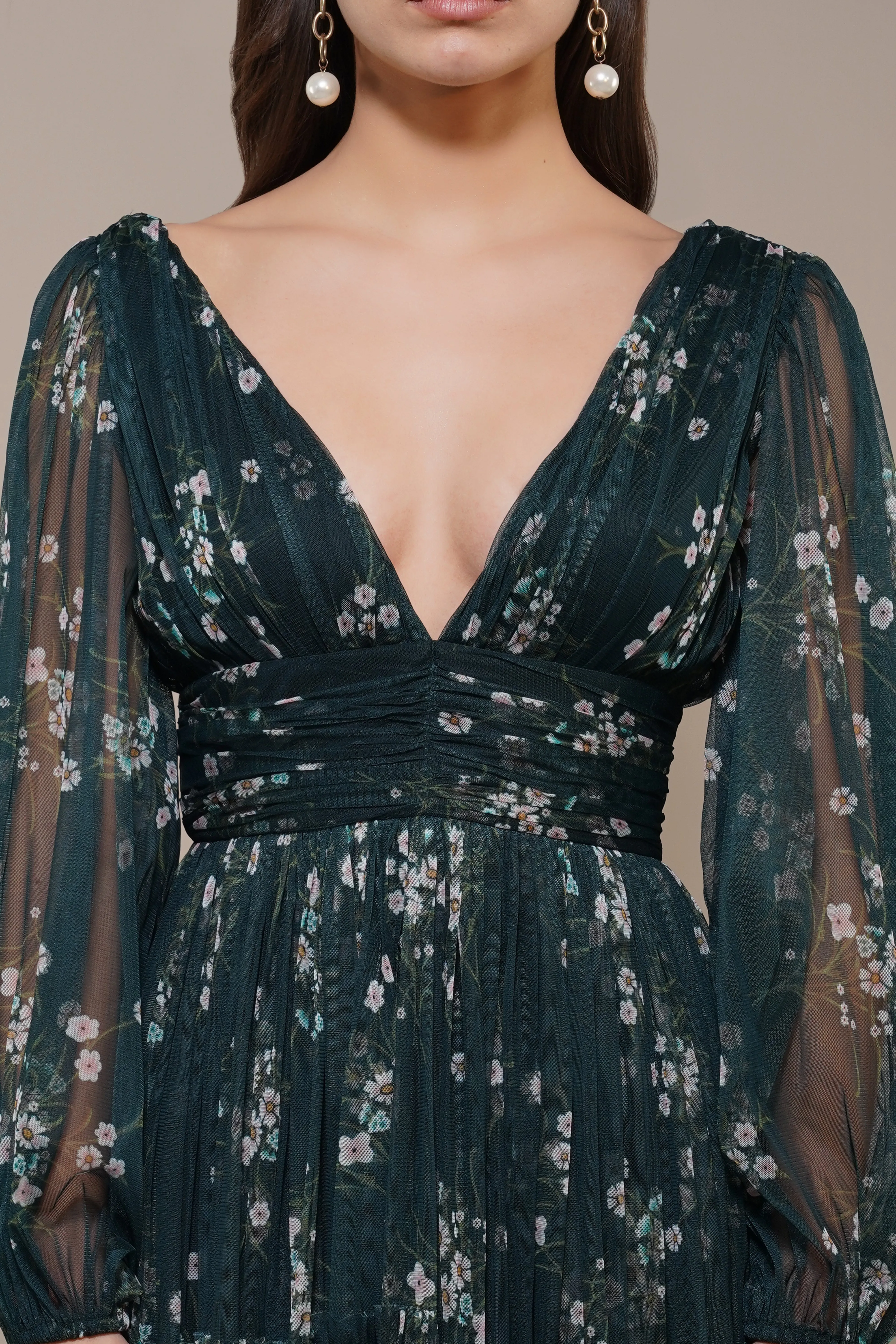 Lydia Maxi Dress in Emerald Floral