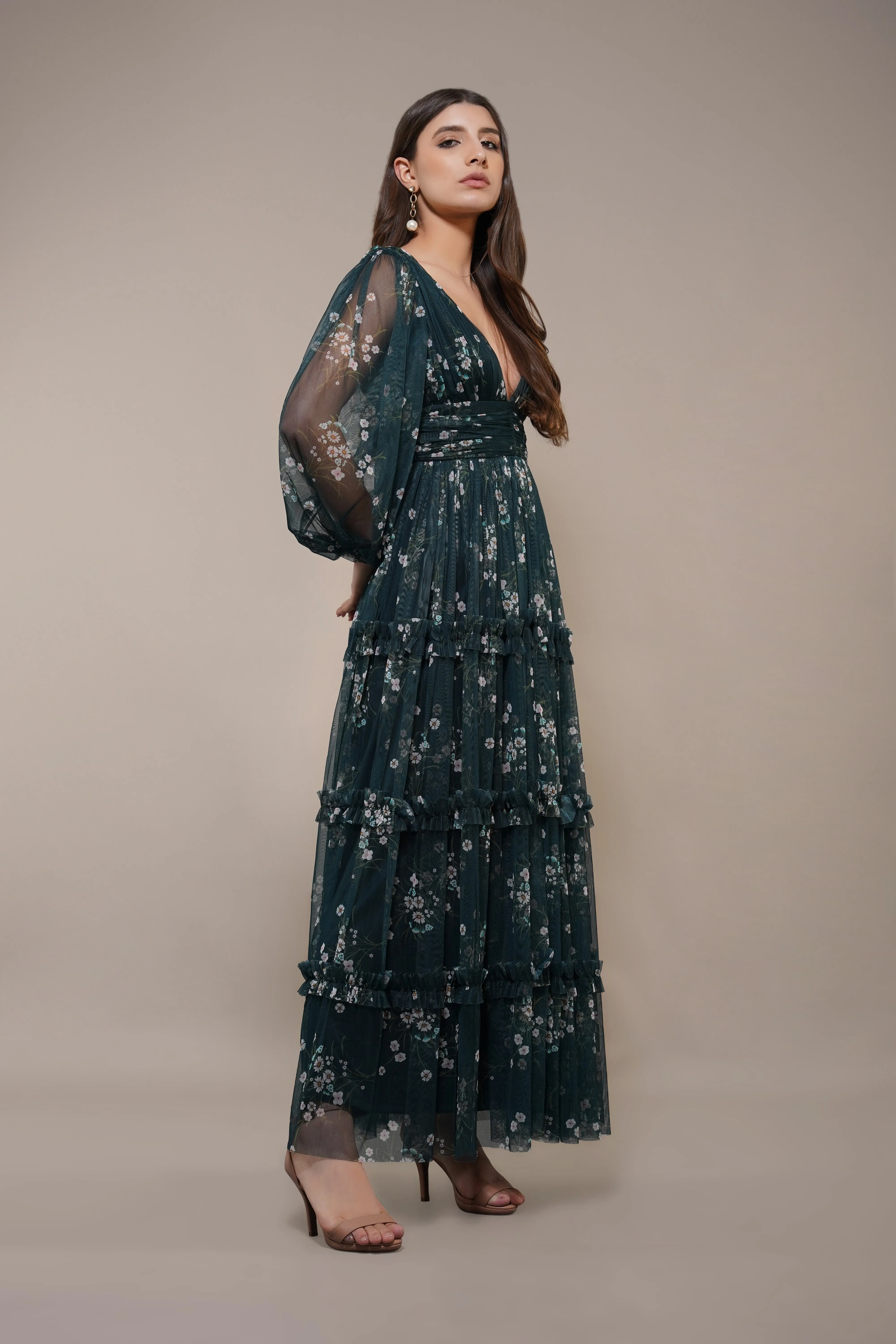 Lydia Maxi Dress in Emerald Floral