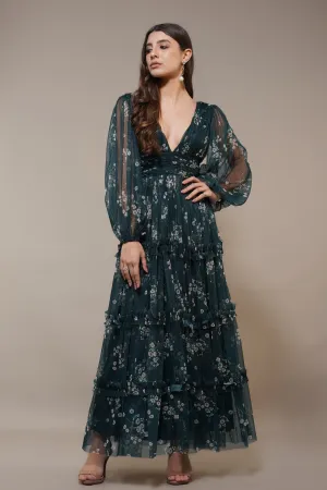 Lydia Maxi Dress in Emerald Floral