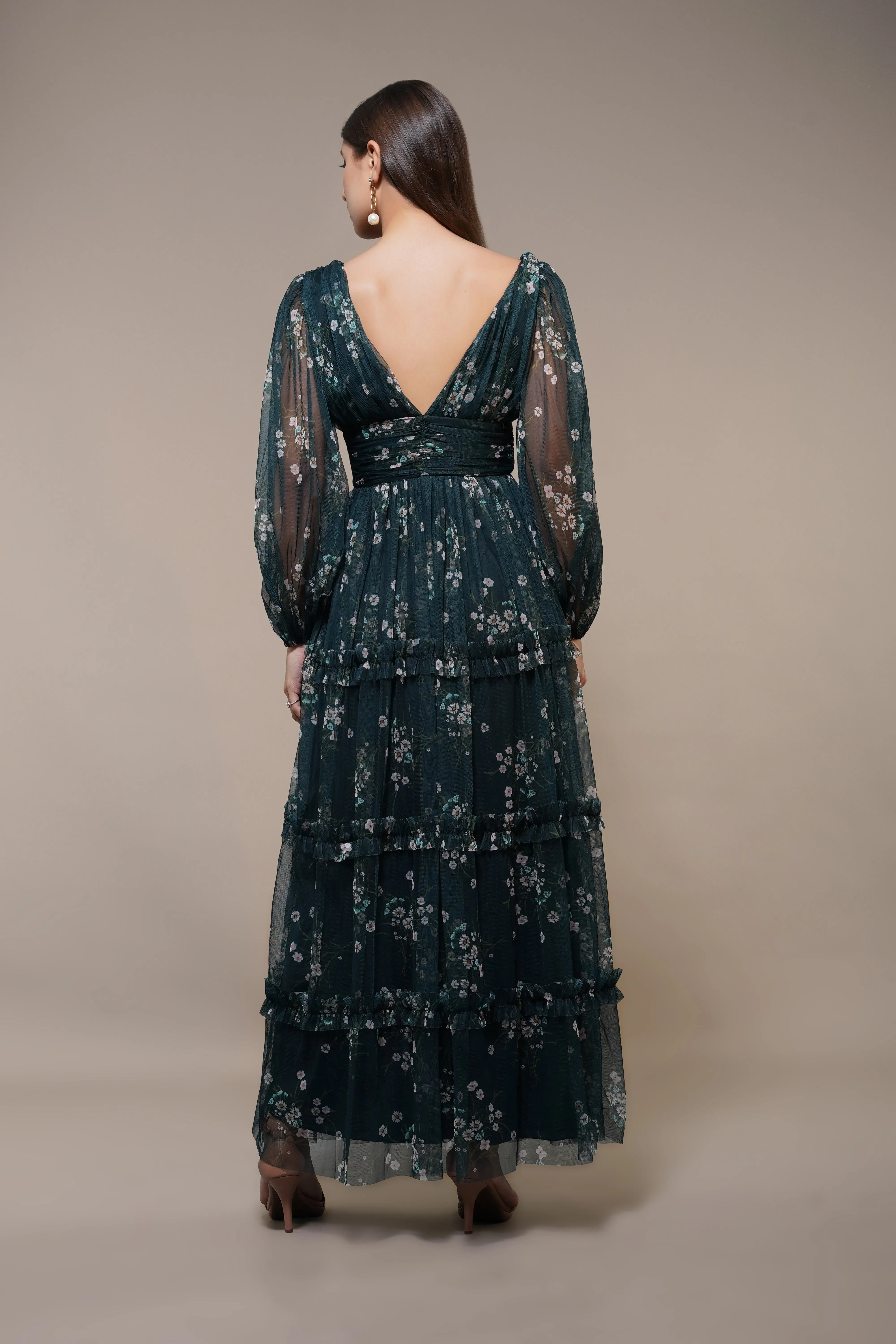 Lydia Maxi Dress in Emerald Floral