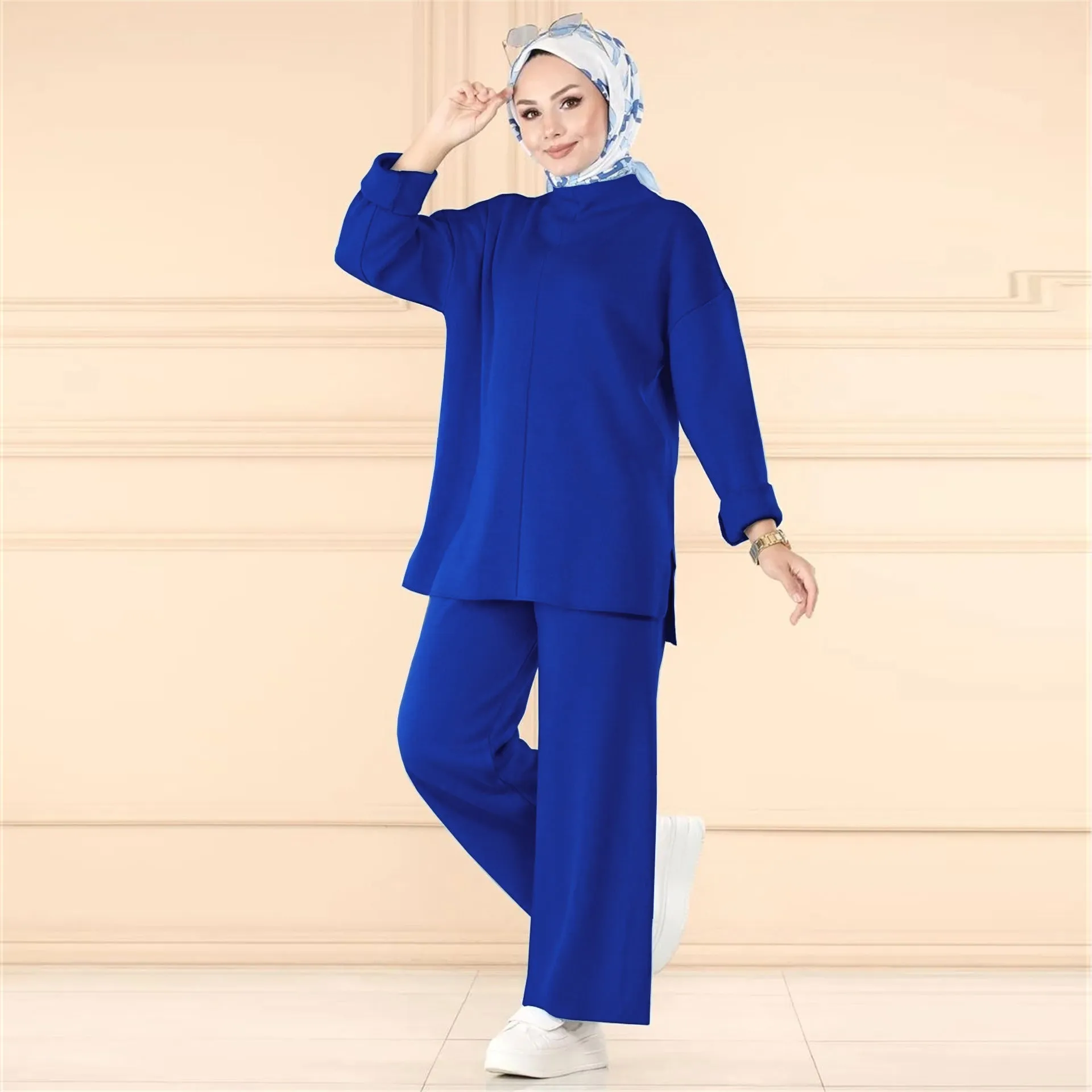 M182# Muslim women's Middle Eastern casual woolen wide-leg pants suit abaya
