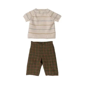 Maileg Pants and Knitted Shirt, Size 5, Cream   Brown