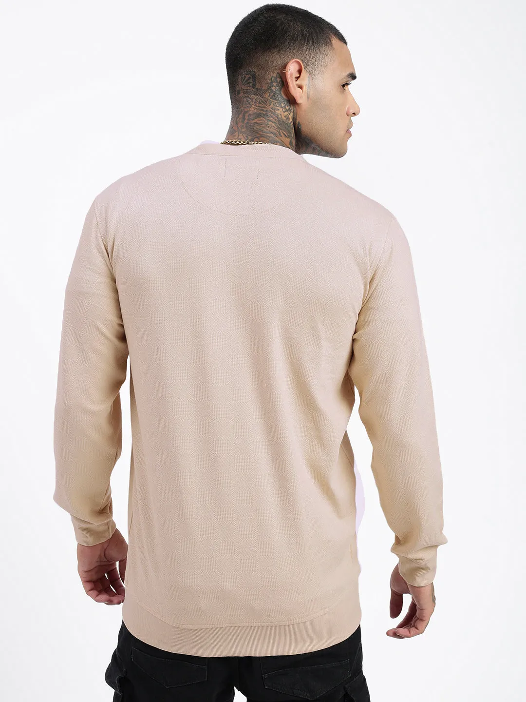 Men Cream Solid Sweatshirt