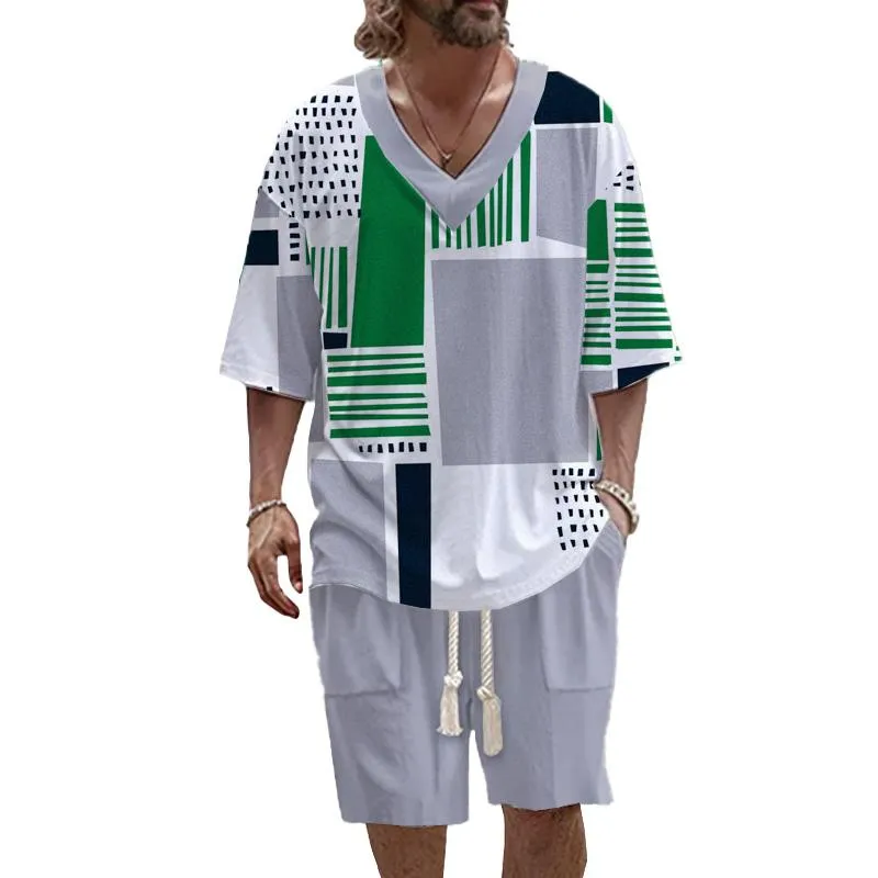 Men's Art Casual Printed Short Sleeve Suit 47819746YM