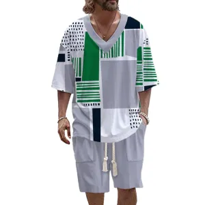 Men's Art Casual Printed Short Sleeve Suit 47819746YM