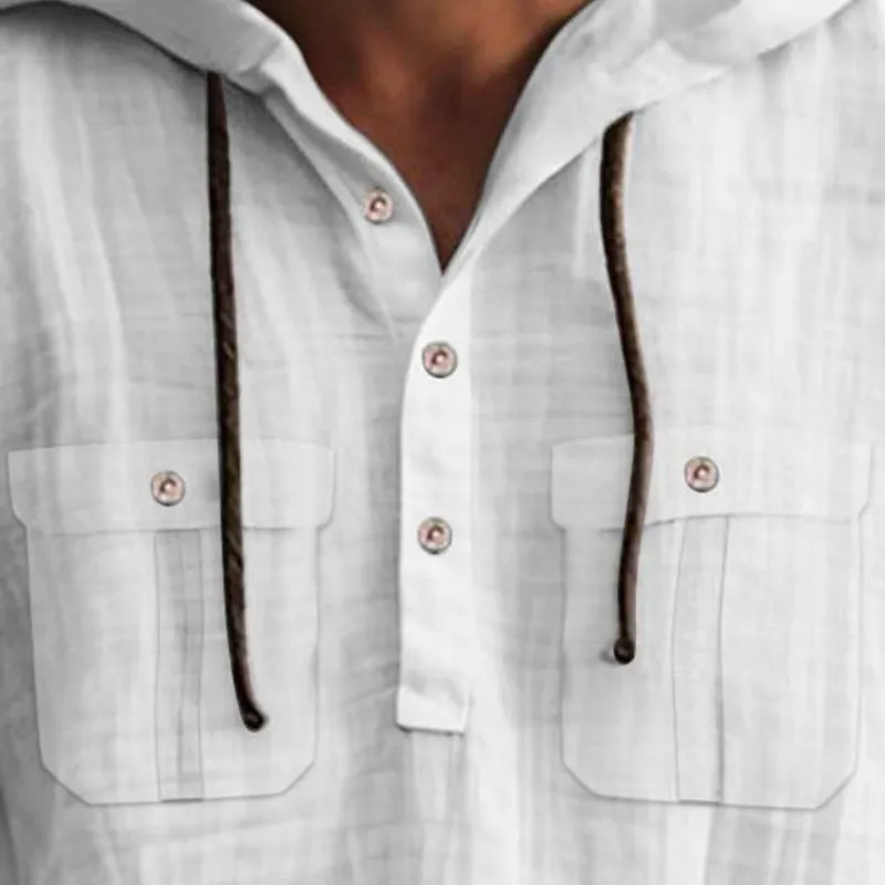 Men's Casual Cotton Linen Chest Pocket Loose Hoodie 39860824M
