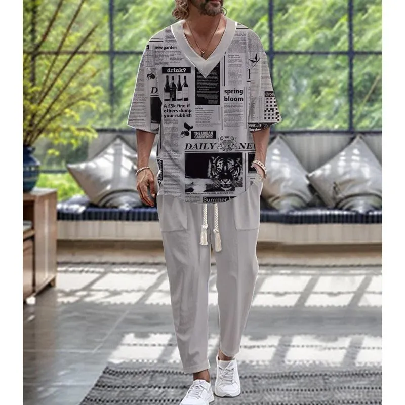 Men's Casual Fashion T-shirt Two-piece Set 77458682YM
