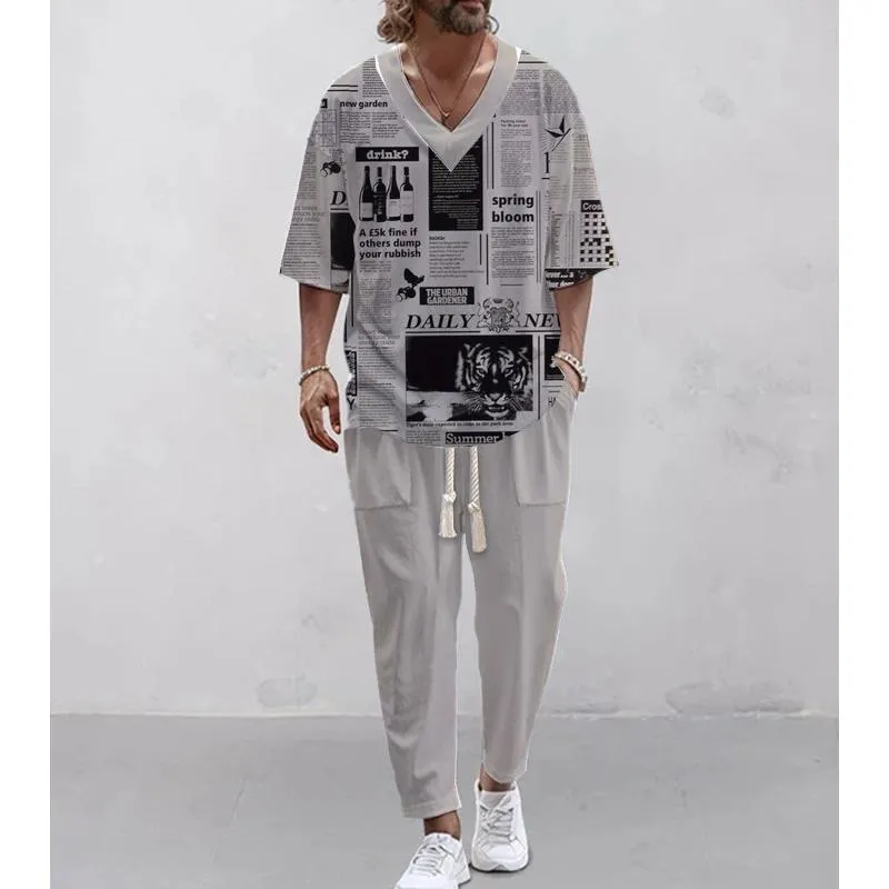Men's Casual Fashion T-shirt Two-piece Set 77458682YM
