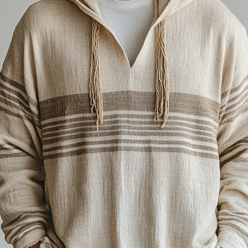 Men's Casual Loose Cotton and Linen Long Sleeve Hoodie 91032621U
