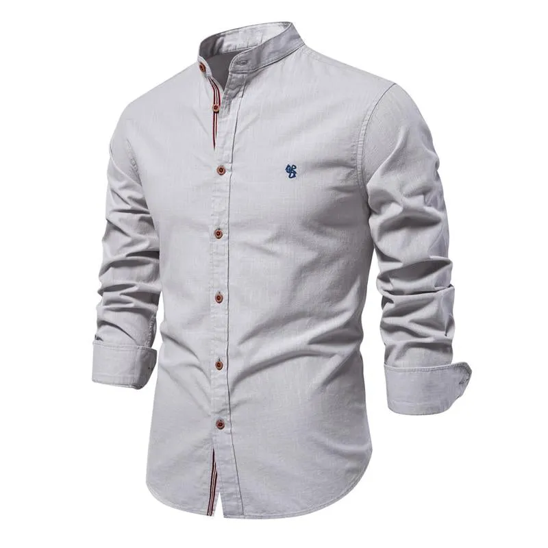 Men's Cotton and Linen Casual Solid Color Long-sleeved Shirt 77932648X