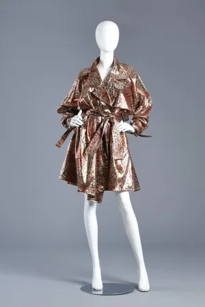 Metallic Lamé Avant Garde Leopard Print Trench Coat Dress