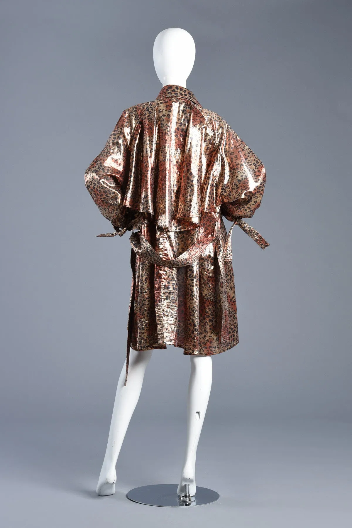 Metallic Lamé Avant Garde Leopard Print Trench Coat Dress