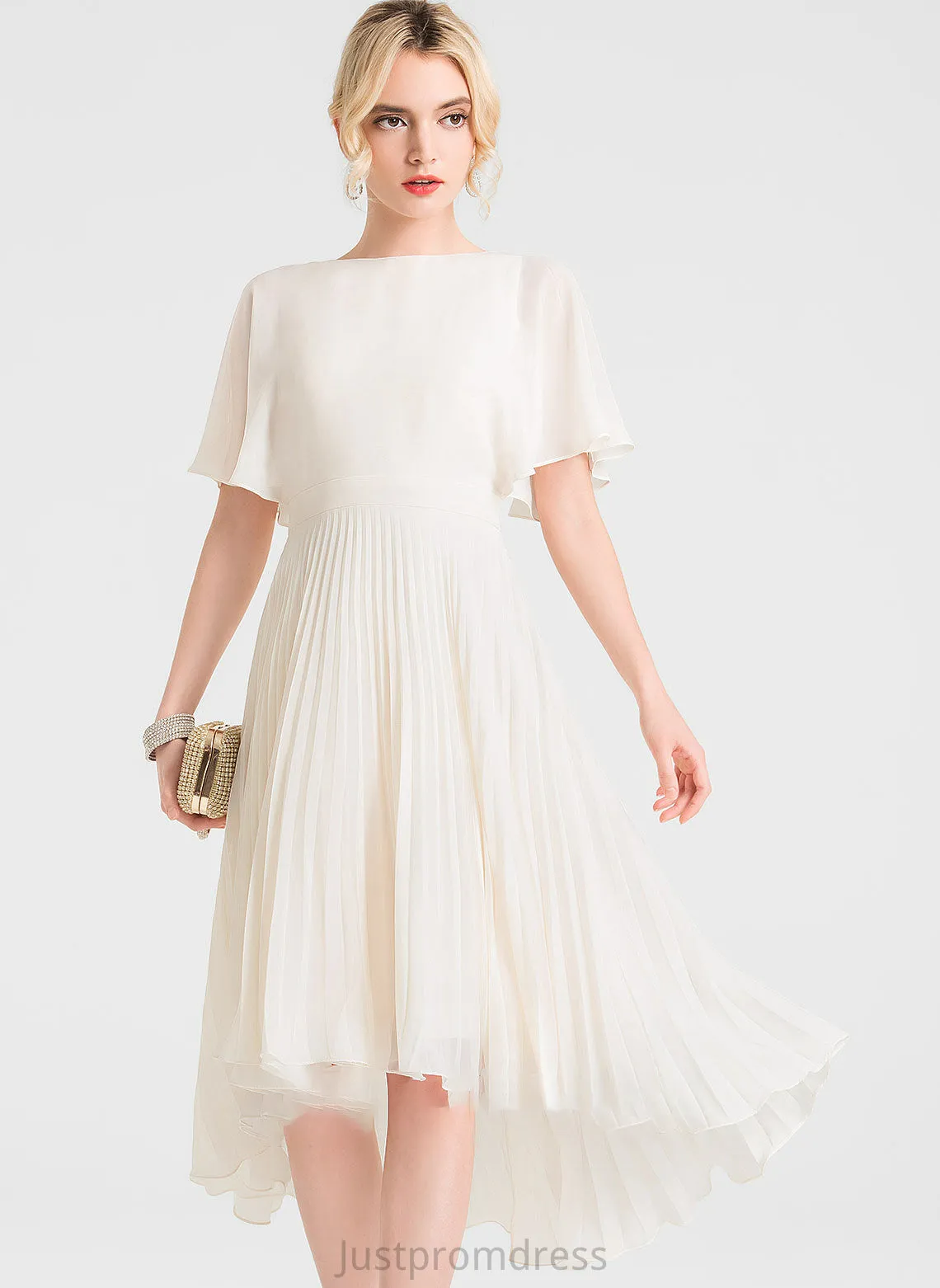Neck A-Line Asymmetrical Pleated Scoop With Chiffon Alicia Wedding Wedding Dresses Dress