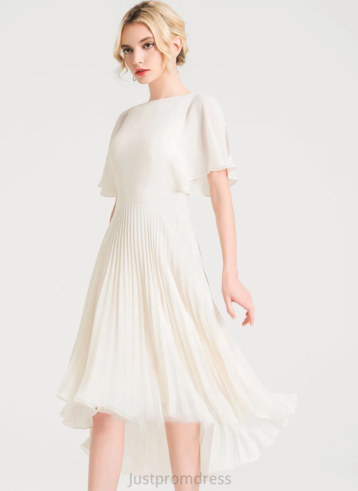 Neck A-Line Asymmetrical Pleated Scoop With Chiffon Alicia Wedding Wedding Dresses Dress