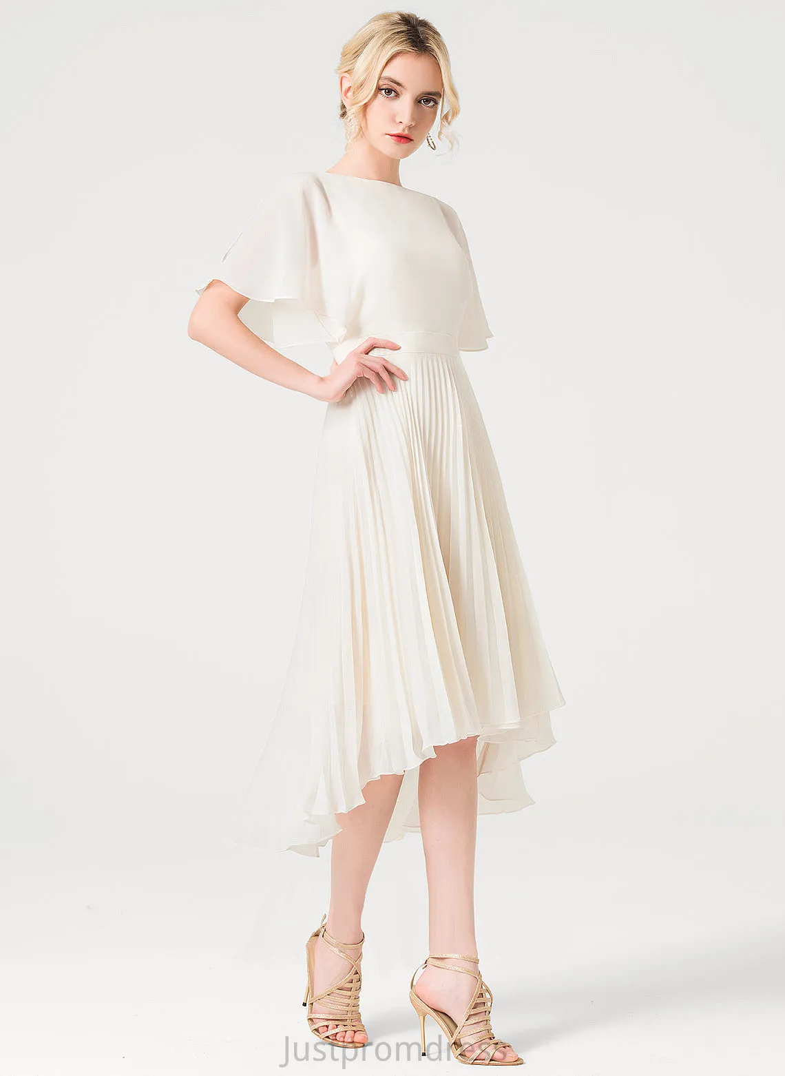 Neck A-Line Asymmetrical Pleated Scoop With Chiffon Alicia Wedding Wedding Dresses Dress