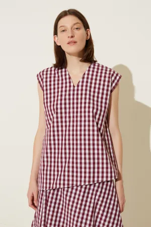 Oversized Gingham Top - Wine