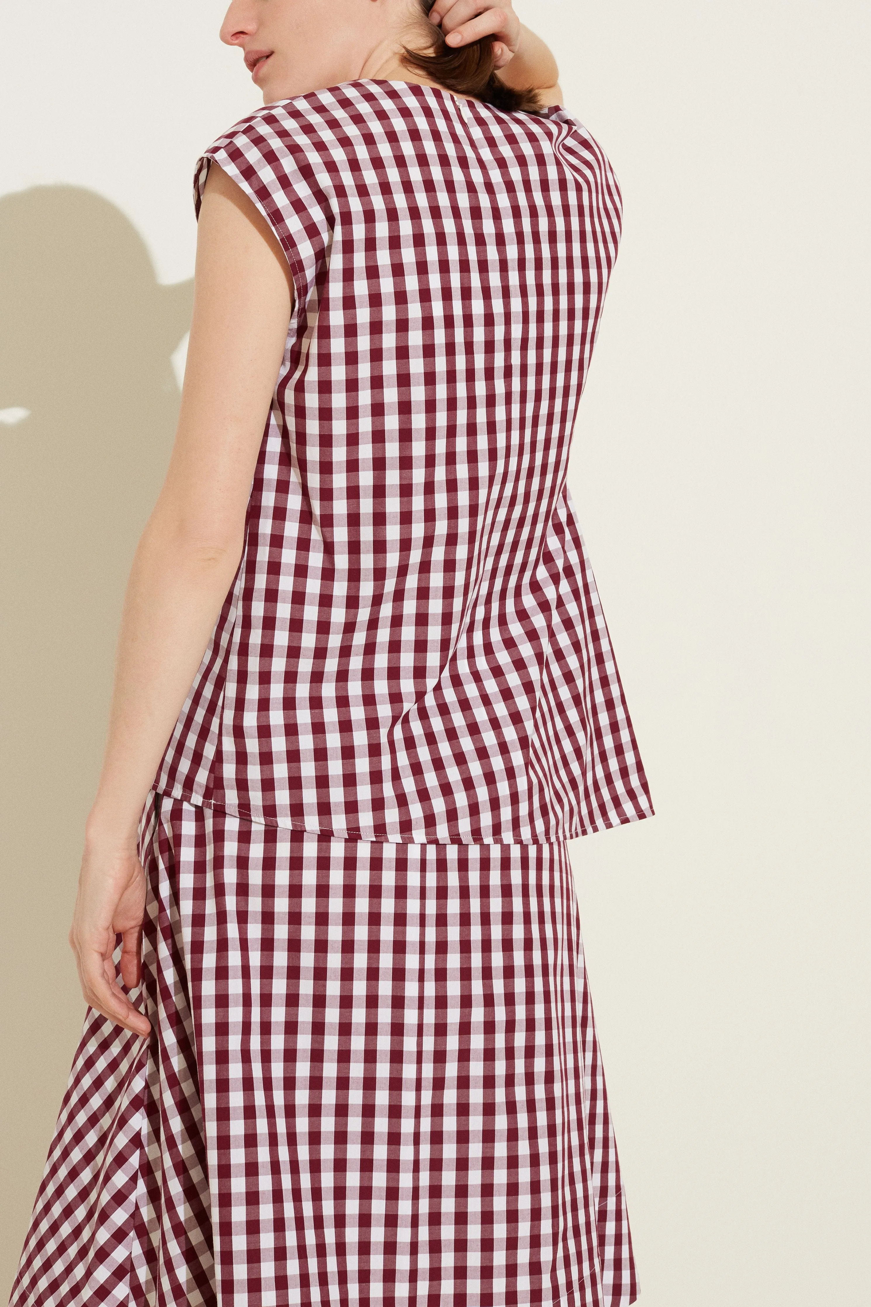 Oversized Gingham Top - Wine