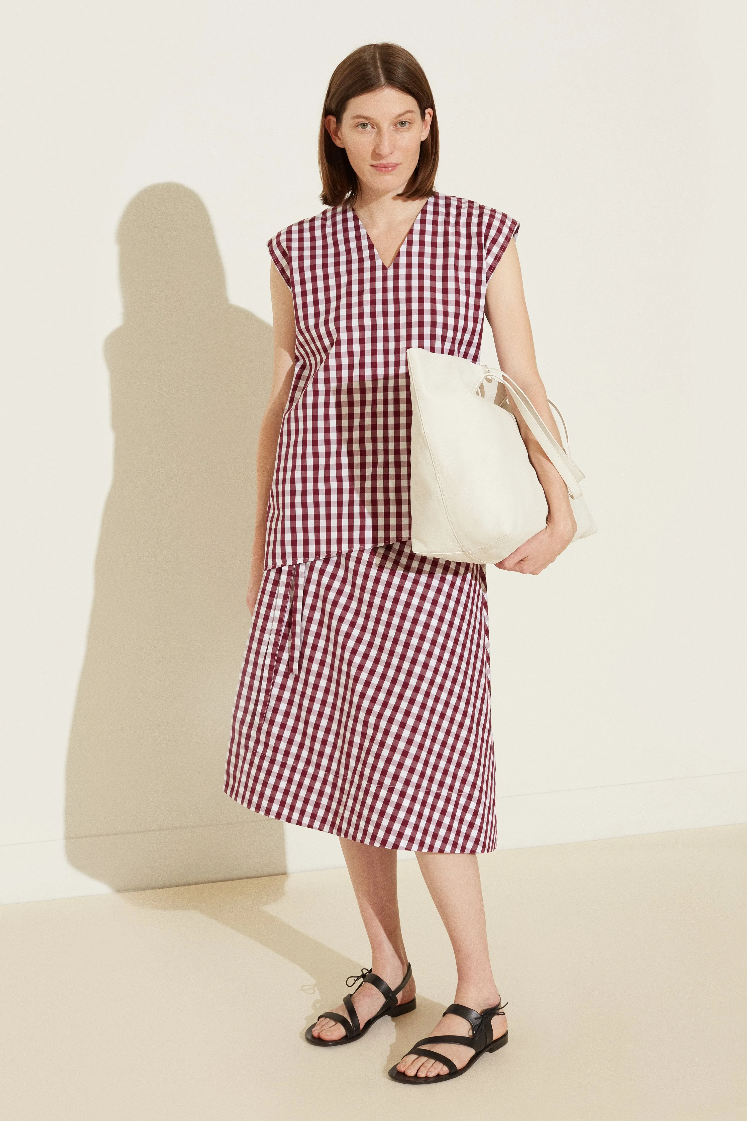 Oversized Gingham Top - Wine