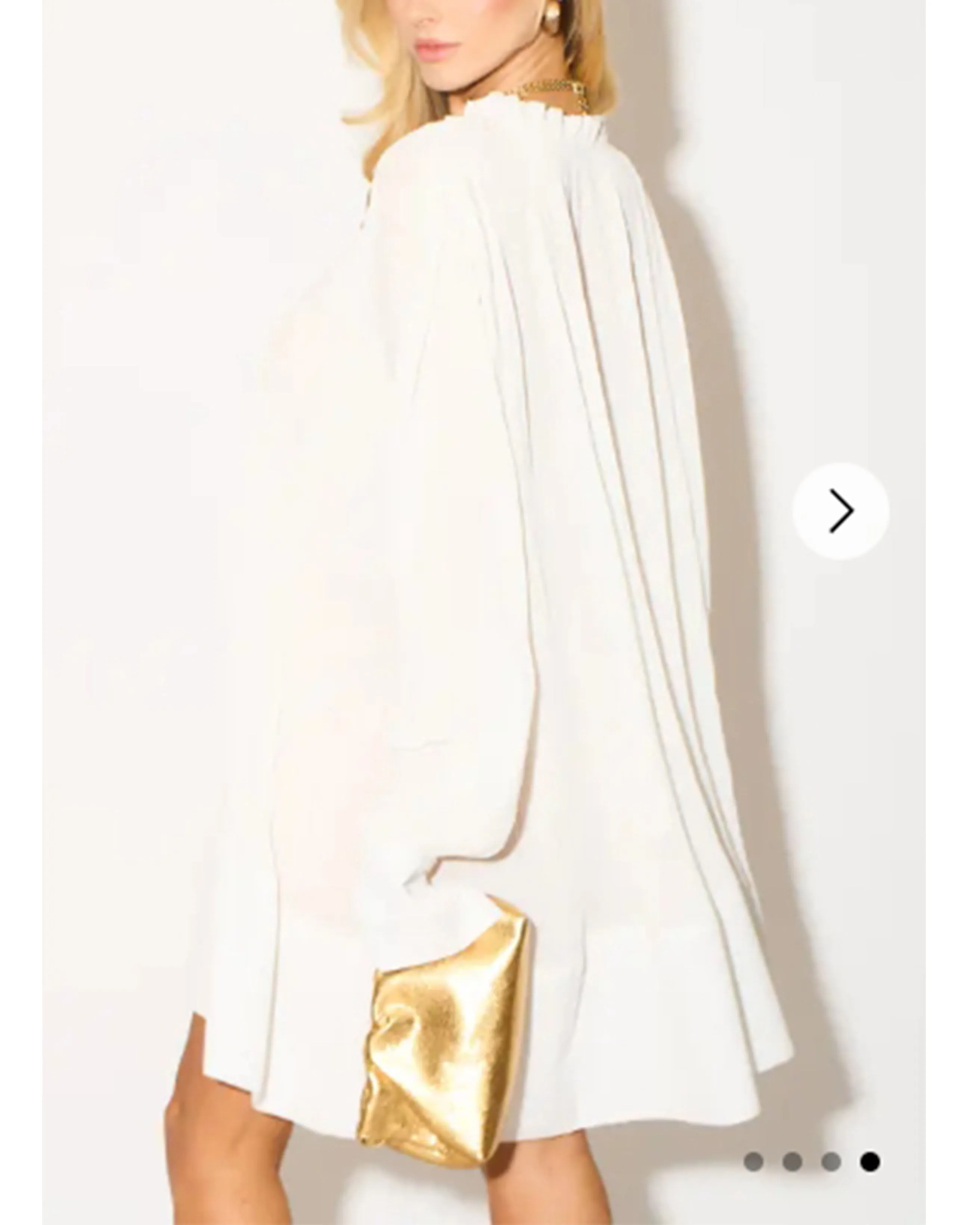 Oversized Silky Chiffon pleated shirt dress with Frilled detail hem in white