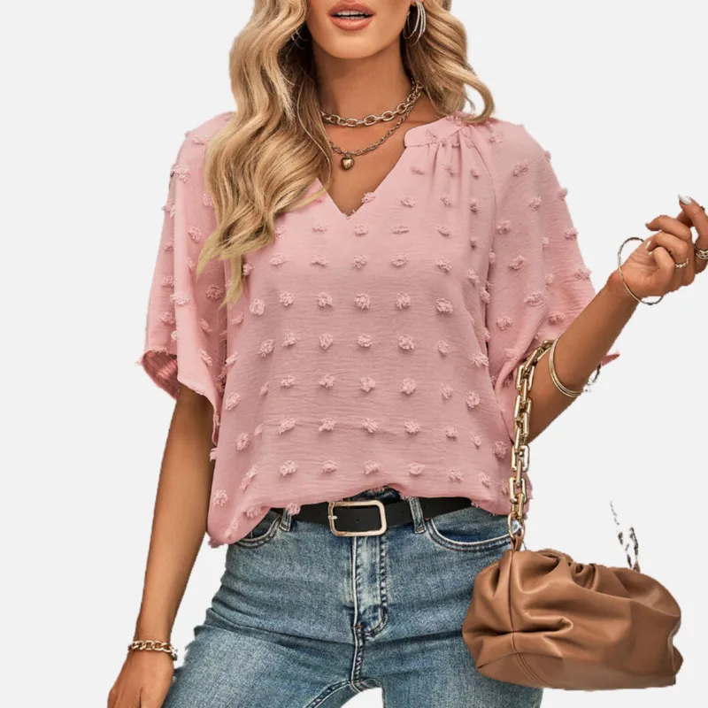 Pink Chiffon Blouse V Neck
