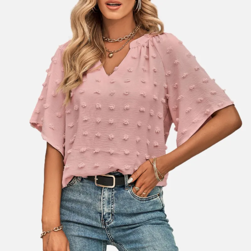 Pink Chiffon Blouse V Neck