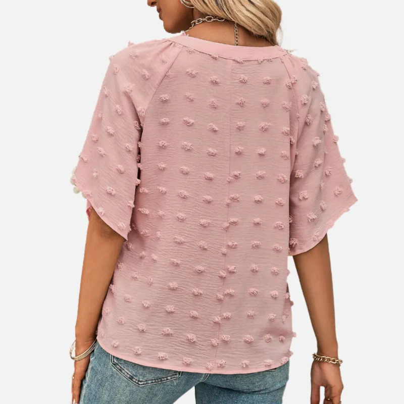 Pink Chiffon Blouse V Neck