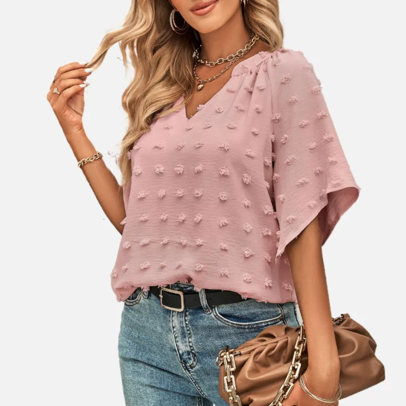 Pink Chiffon Blouse V Neck