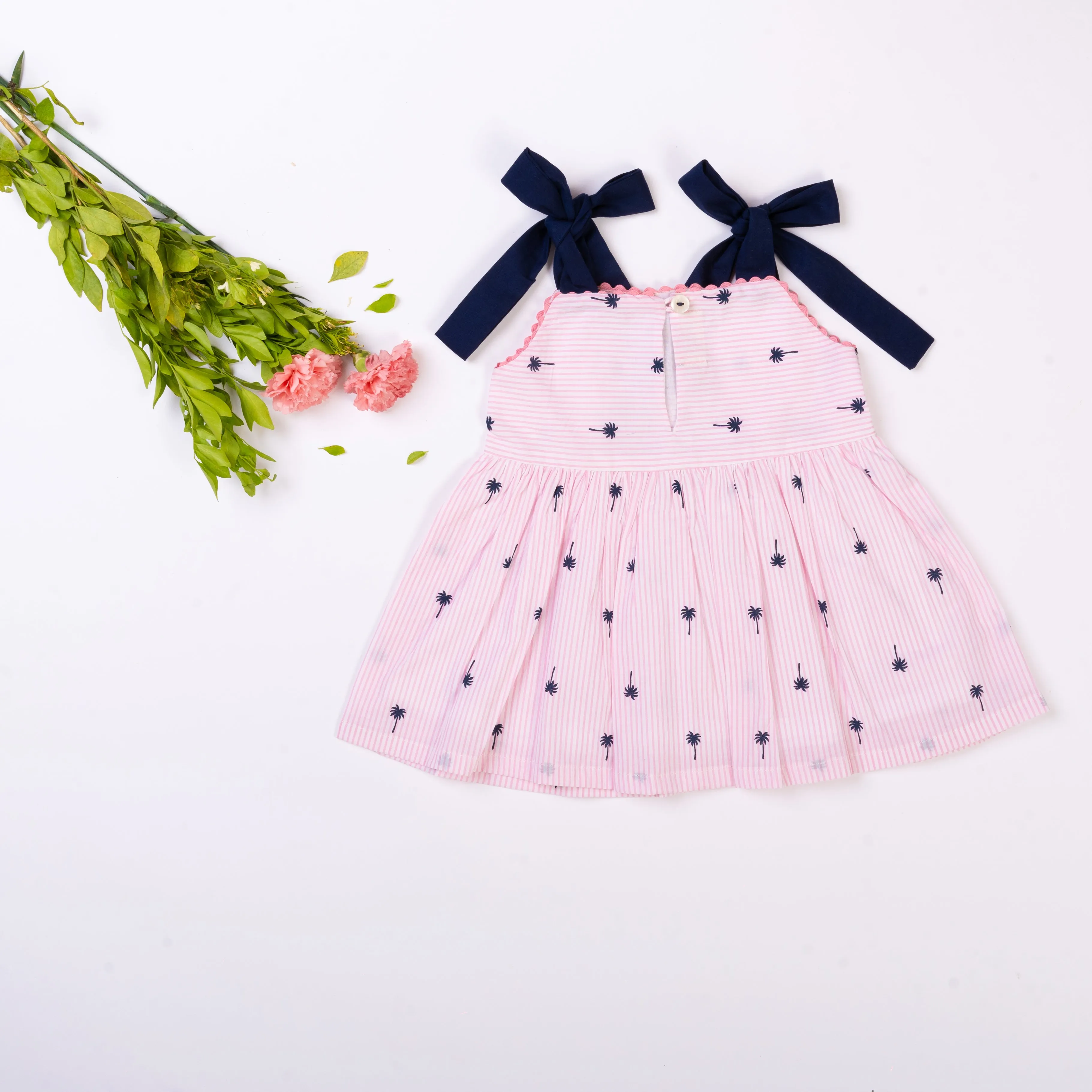 Pink Palm Print Holiday Dress