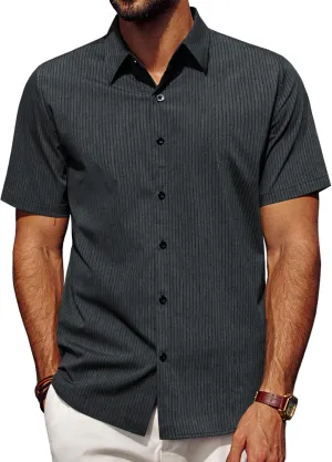 PJ PAUL JONES Mens Regular Fit Striped Dress Shirt Short Sleeve Button Down Shirts