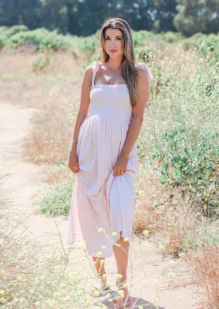 Plaid Seersucker Maxi Sundress
