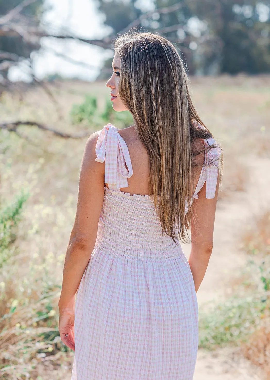 Plaid Seersucker Maxi Sundress