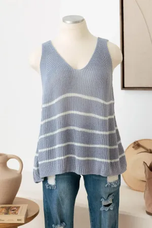 Plus Size Sleeveless V-Neck Striped Sweater Top