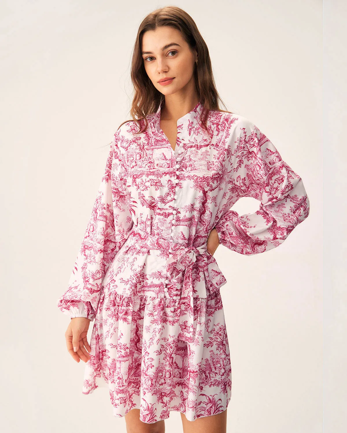 Red Floral Mock Neck Mini Dress