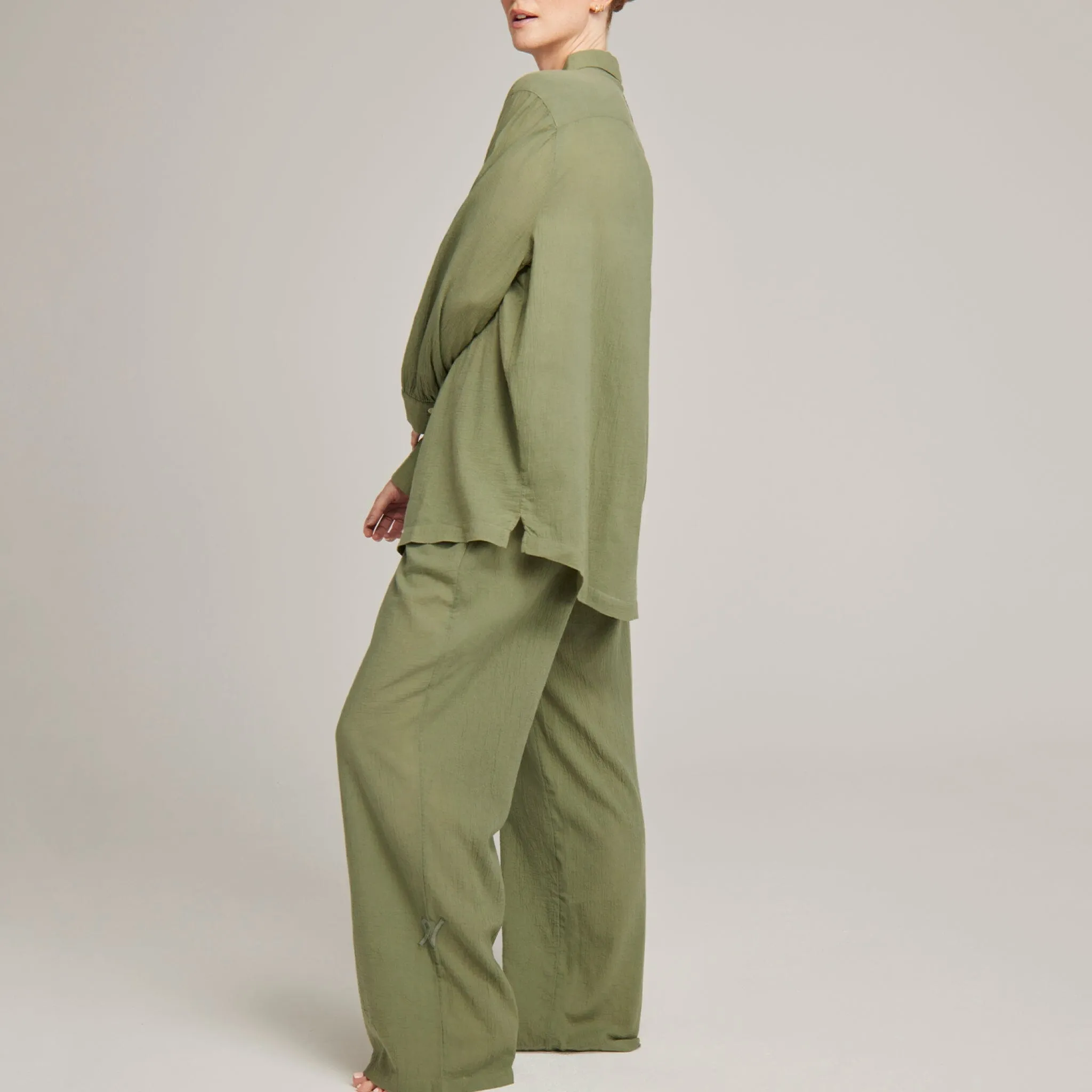 Relaxed fit long cotton pyjamas [Sage]