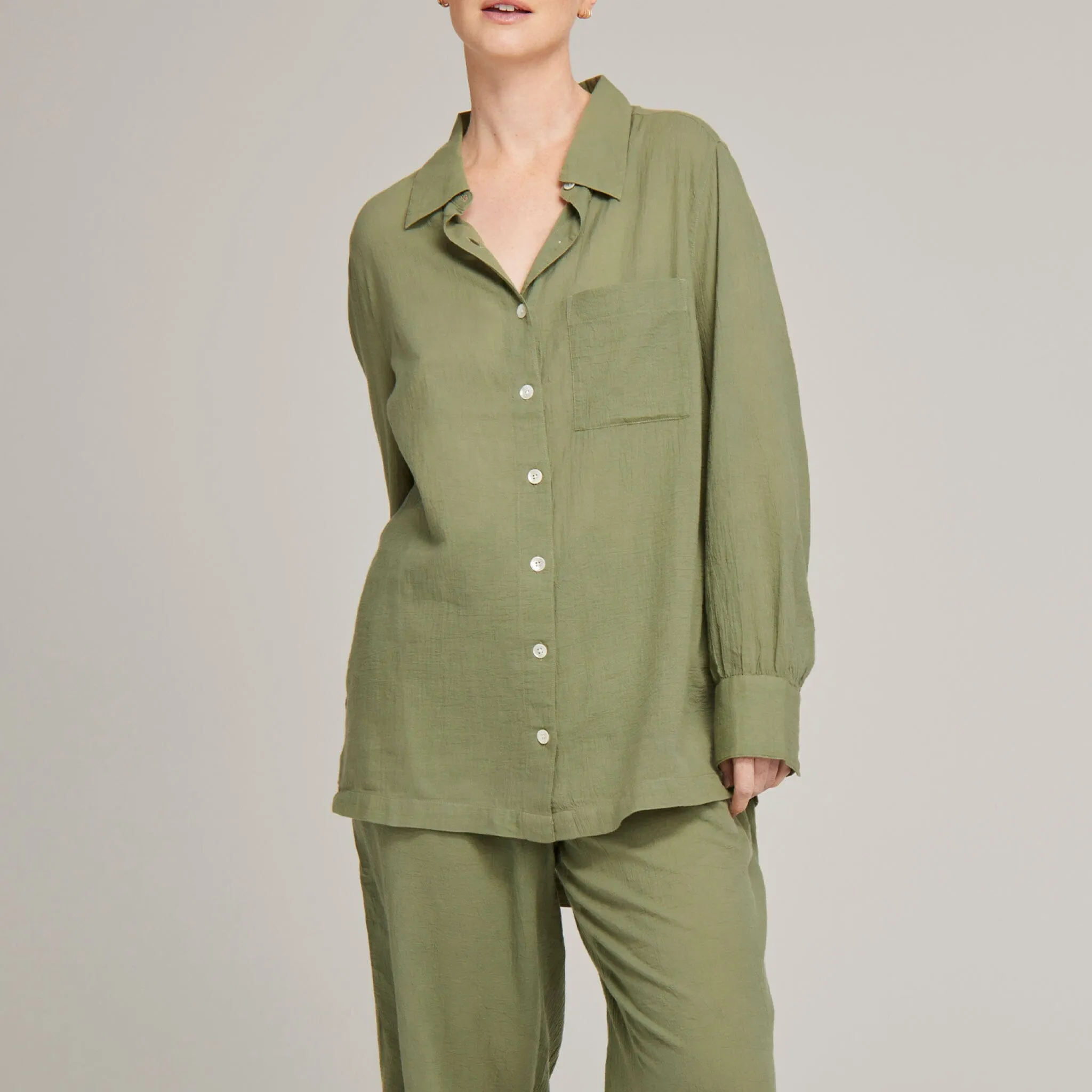 Relaxed fit long cotton pyjamas [Sage]