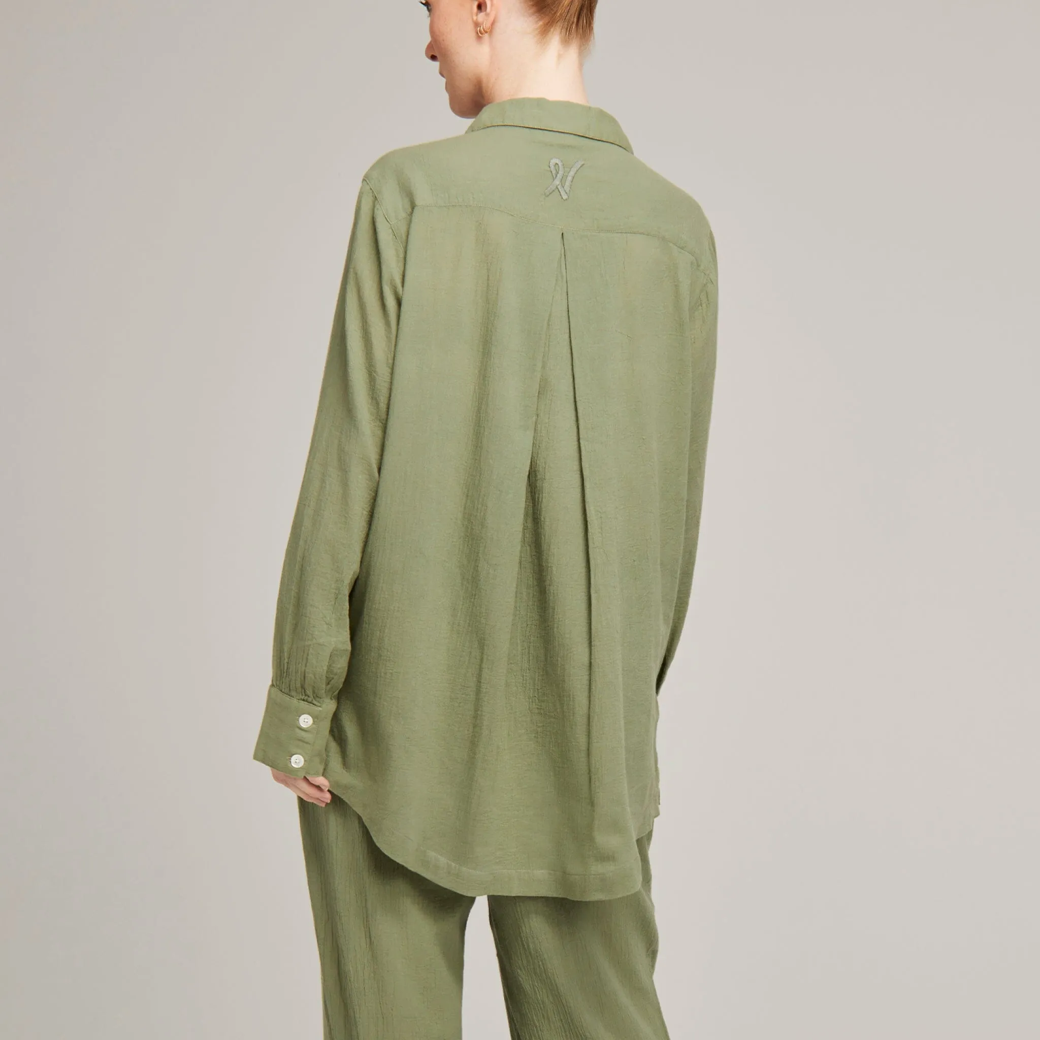 Relaxed fit long cotton pyjamas [Sage]